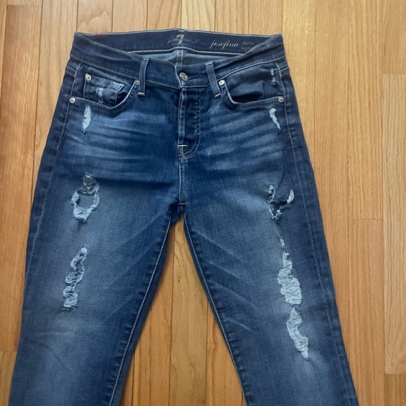 7 for All Mankind Josefina Blue Ripped Skinny Boyfriend Jeans Size 25 - Picture 3 of 6